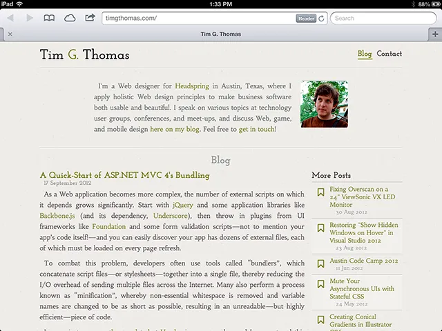 My site, running on Mobile Safari.